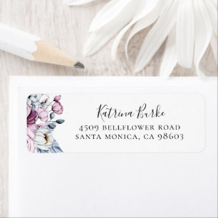 Dusty Blue Mauve Floral Return Address