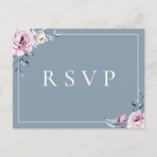 Dusty Blue Mauve Floral RSVP Song Choice Invitation Postcard