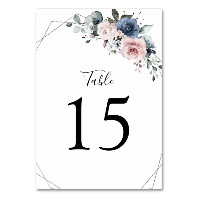 Dusty Blue Mauve Greenery Floral Geometric Table N Table Number (Front)