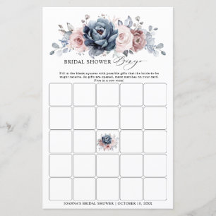 Dusty Blue Mauve Rose Pink  Bridal Shower Bingo