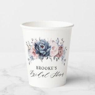 Dusty Blue Mauve Rose Pink Slate Bridal Shower Paper Cups
