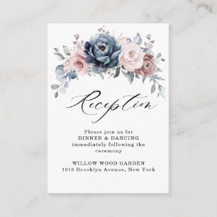 Dusty Blue Mauve Rose Pink Slate Floral details Enclosure Card