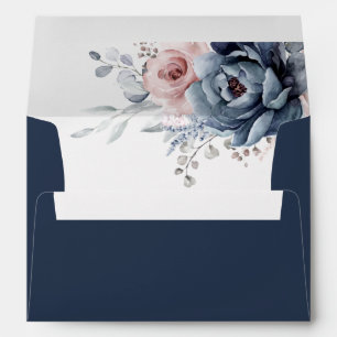 Dusty Blue Mauve Rose Pink Slate Floral Wedding Envelope