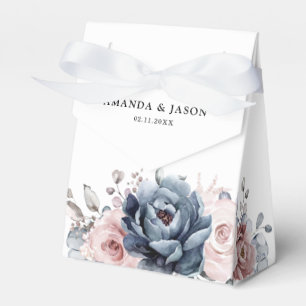 Dusty Blue Mauve Rose Pink Slate Floral Wedding Favor Box