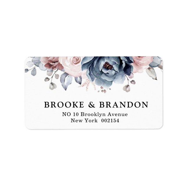 Dusty Blue Mauve Rose Pink Slate Floral Wedding  Label (Front)