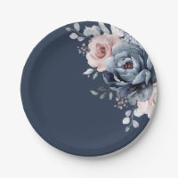 Dusty Blue Mauve Rose Pink Slate Floral Wedding P