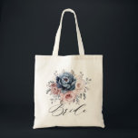 Dusty Blue Mauve Rose Pink Slate Wedding Bride     Tote Bag<br><div class="desc">Elegant and modern floral midsummer wedding bride tote bag features a bouquet of watercolor roses peonies in shades of slate, dusty blue, dusty rose, dusty pink , mauve, sage with lush green botanical leaves and eucalyptus. Please find more matching designs and variations from my "blissweddingpaperie" store. And feel free to...</div>