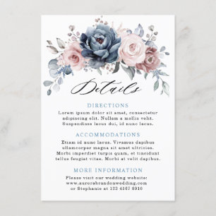 Dusty Blue Mauve Rose Pink Slate Wedding Details Enclosure Card