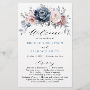 Dusty Blue Mauve Rose Pink Slate Wedding Program