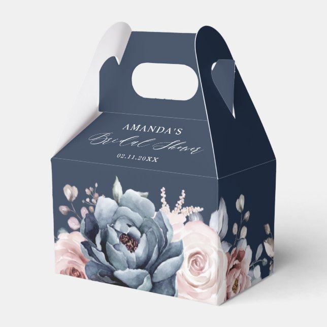 Dusty Blue Mauve Rose  Slate Floral Bridal Shower  Favor Box (Back Side)