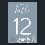 Dusty Blue Meadow Wedding Table Number Card<br><div class="desc">Delicate hand drawn meadow flowers in white and soft charcoal on dusty blue background,  wedding table number cards. Customize text font style,  colour and size. Designed to match our Dusty Blue Meadow Collection.</div>