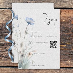 Dusty Blue Meadow Wildflowers Modern QR Code RSVP Card
