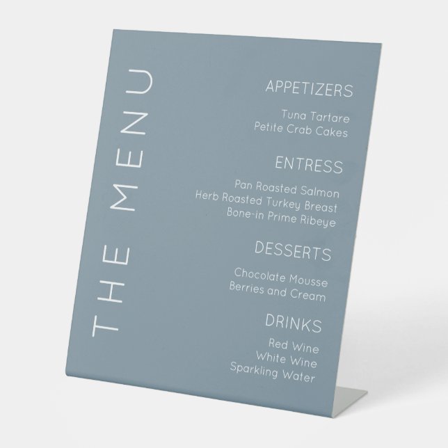 Dusty Blue Menu Sign, Modern Menu Sign (Front)