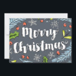 Dusty Blue Merry Christmas Spruce Boughs Holiday Card<br><div class="desc">This illustrated flat holiday card features an illustration of hand-drawn blue spruce,  holly and mistletoe branches around inky style Merry Christmas writing. Personalize the back with your family photo,  a customized message and names.</div>