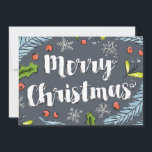 Dusty Blue Merry Christmas Spruce Boughs Holiday Card<br><div class="desc">This illustrated flat holiday card features an illustration of hand-drawn blue spruce,  holly and mistletoe branches around inky style Merry Christmas writing. Personalize the back with your family photo,  a customized message and names.</div>