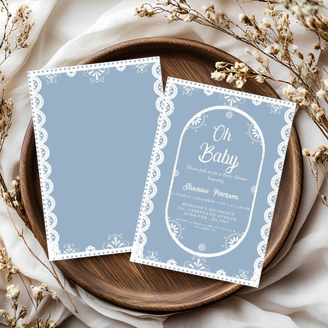 Dusty Blue Mexican Boy baby shower  papel picado Invitation (Creator Uploaded)