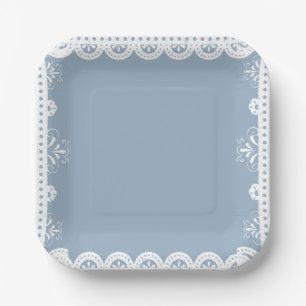 Dusty Blue mexican boy baby shower papel picado Paper Plate