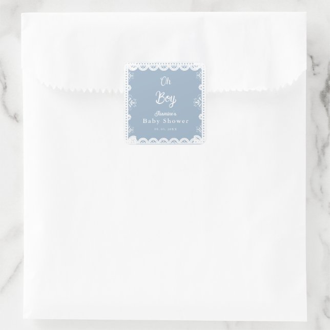 Dusty Blue mexican boy baby shower  papel picado Square Sticker (Bag)