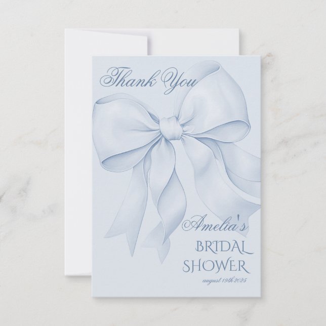 Dusty Blue Minimal Bridal Shower  Thank You Card (Front)