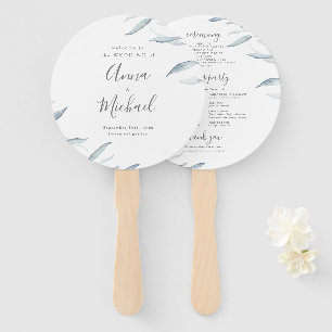 Dusty blue minimal greenery rustic wedding program hand fan
