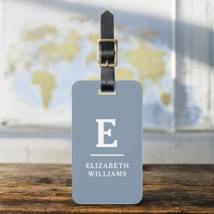 Dusty Blue Minimal Modern Monogram  Luggage Tag