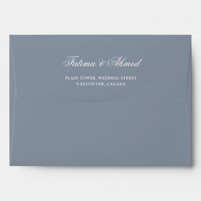 Dusty Blue Minimal Muslim Wedding Return Address Envelope (Back (Top Flap))