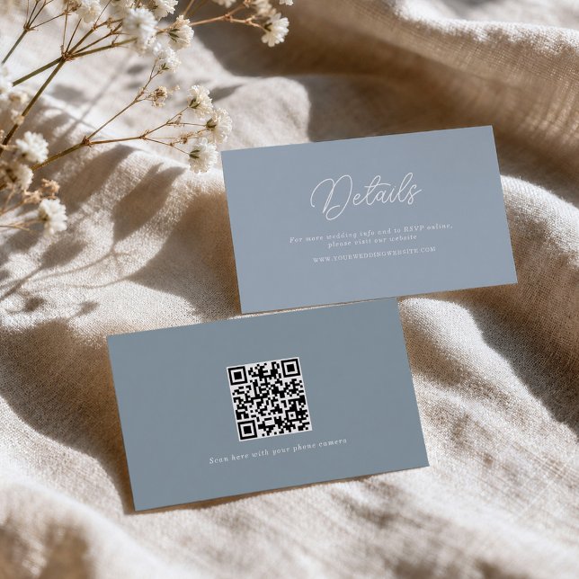 Dusty Blue Minimal QR Code Wedding Details Card (Creator Uploaded)