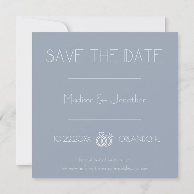 Dusty Blue Minimal  Save the Date Invitation (Front)