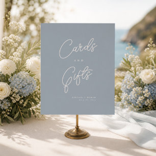 Dusty Blue Minimal Script Cards and Gifts Sign