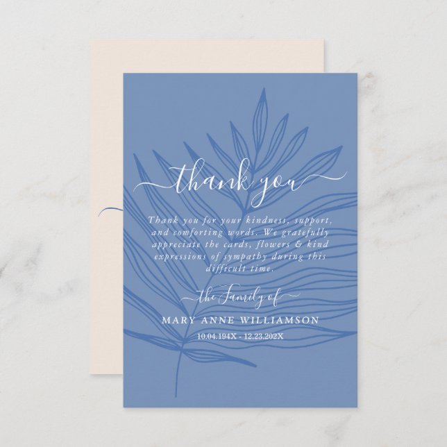 Dusty Blue Minimal Script Funeral Thank You Card (Front/Back)