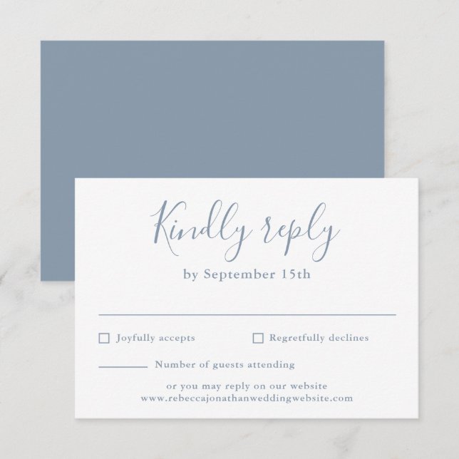 Dusty Blue Minimal Script Wedding RSVP Card (Front/Back)