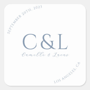 Dusty Blue minimal wedding classic round sticker