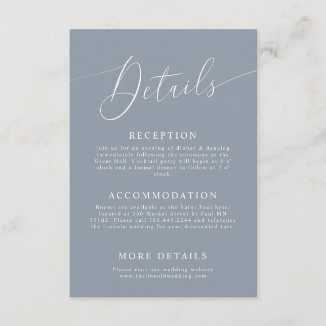 Dusty Blue Minimal Wedding Details  Enclosure Card (Front)