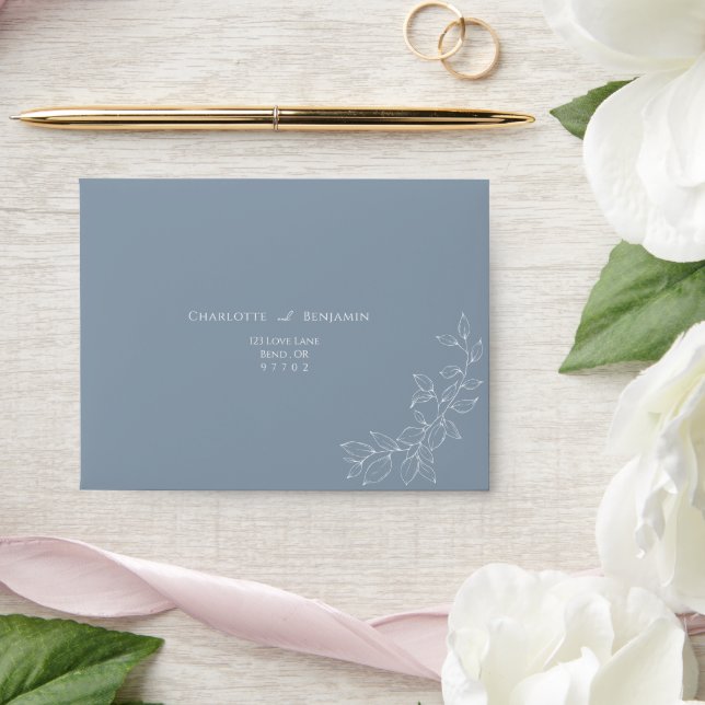 Dusty Blue Minimal Wedding Self-Addressed RSVP Envelope (Wedding)