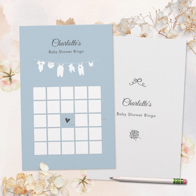 Dusty Blue Minimalist Baby Boy Shower Bingo Game (Dusty Blue Minimalist Baby Boy Shower Bingo Game ©Susanne Sachers - Sunny Mind 🌞)