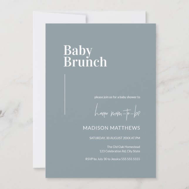 Dusty Blue Minimalist Baby Brunch Baby Shower   Invitation (Front)