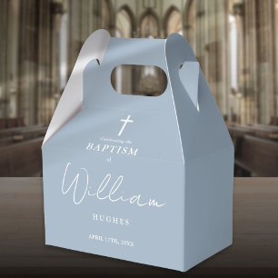Dusty Blue Minimalist Baptism Christening Favor Box