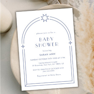 Dusty Blue Minimalist Boho Arch Baby Shower Invitation