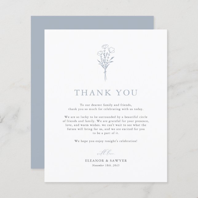 Dusty Blue Minimalist Botanicals Wedding Thank You (Front/Back)