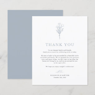 Dusty Blue Minimalist Botanicals Wedding Thank You