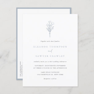 Dusty Blue Minimalist Bouquet QR Code Wedding Invitation Postcard