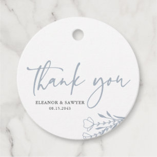 Dusty Blue Minimalist Bouquet Wedding Thank You Favour Tags