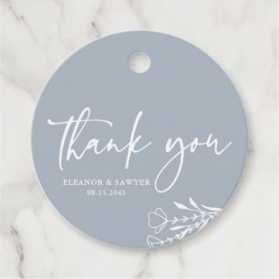 Dusty Blue Minimalist Bouquet Wedding Thank You Favour Tags