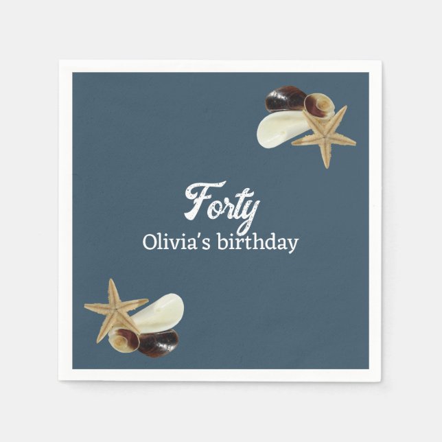 Dusty blue minimalist coastal 40th birthday napkin (Front)