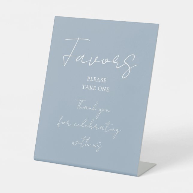 Dusty Blue Minimalist Elegant Script Favours Pedestal Sign (Front)