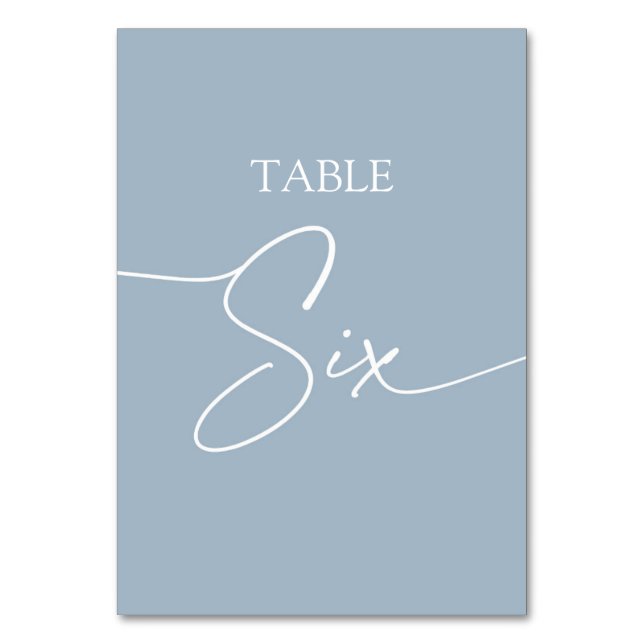 Dusty blue minimalist elegant table six table number (Front)