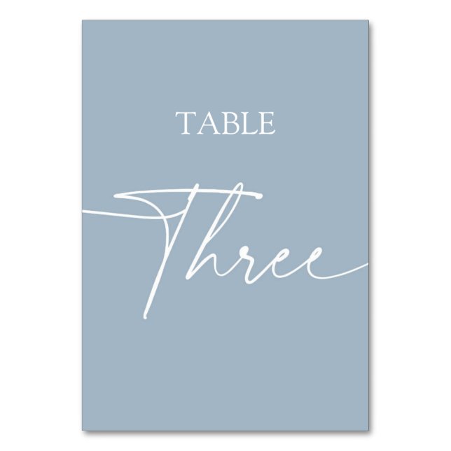 Dusty blue minimalist elegant table three table number (Front)