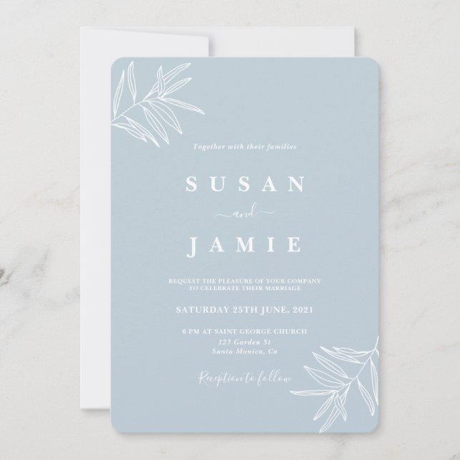 Dusty Blue Minimalist faire-part de mariage (Devant)