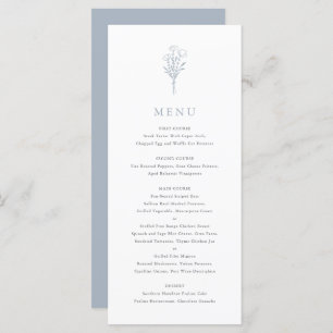 Dusty Blue Minimalist Floral Bouquet Wedding Menu