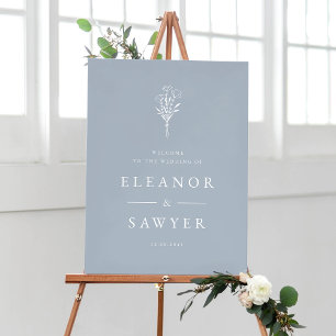 Dusty Blue Minimalist Floral Bouquet Wedding Poster
